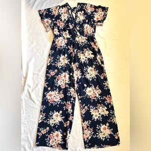 Xhilaration Floral Navy Pink Lightweight Polyester Blend Jumpsuit Women’s XXL